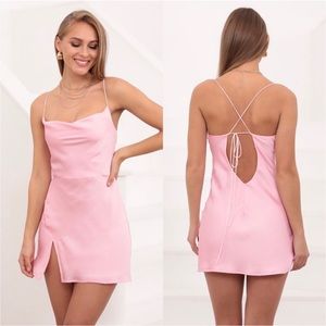 LUCY IN THE SKY Willow Satin Slit Cowl Dress in Pink